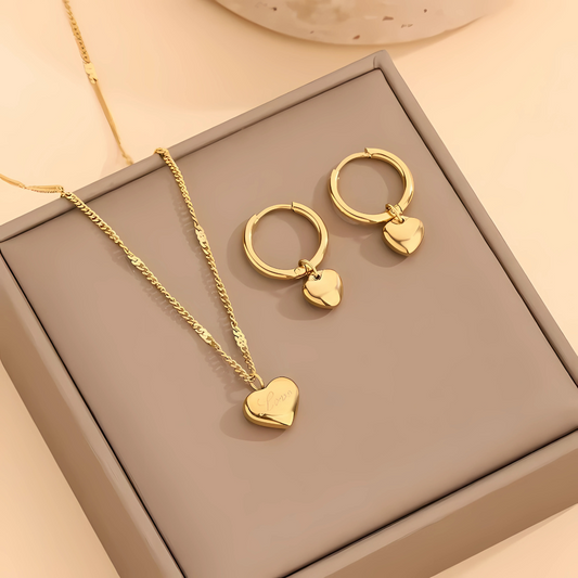2pcs Korean Minimalist Love Heart Necklace & Earrings Set