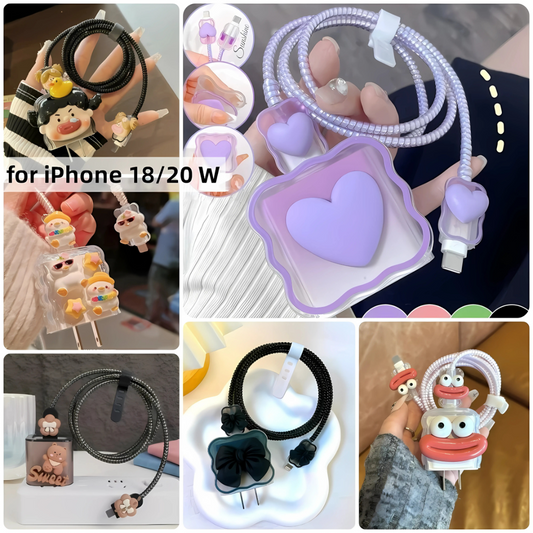 5pcs Cartoon Charger Cable Protector Set for iPhone 18W/20W Charging Cable Cover