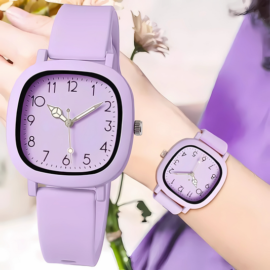 Stylish Square Women’s Watch with Silicone Strap & Sporty Dial