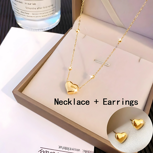 2pcs Gold Plated Jewelry Set for Women Heart Design Necklace & Earrings