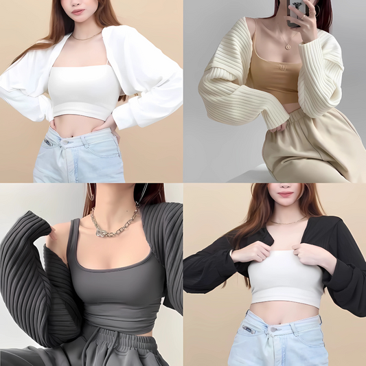 Cardigan Blazer Rib-Knit Long Sleeve Top for Women