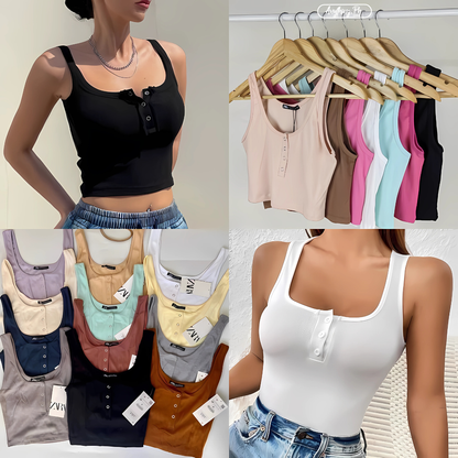 Plain Sando Basic Snap Button Crop Top for Women | Casual Basic Tank Top