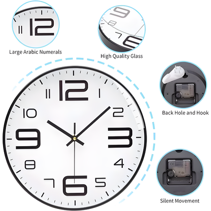 12-Inch Silent 3D Digital Wall Clock Minimalist Home Living Room Decor