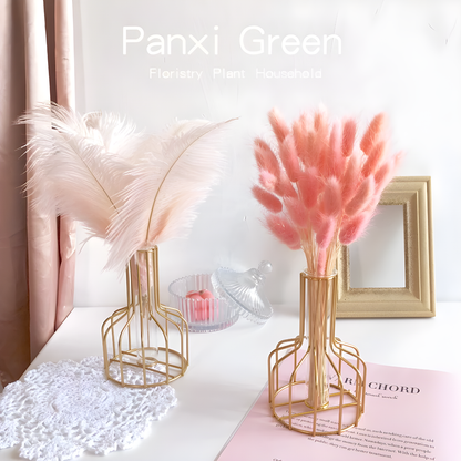Nordic Golden Iron Vase with Glass Minimalist Hydroponic Flower Vase for Home & Office Decor