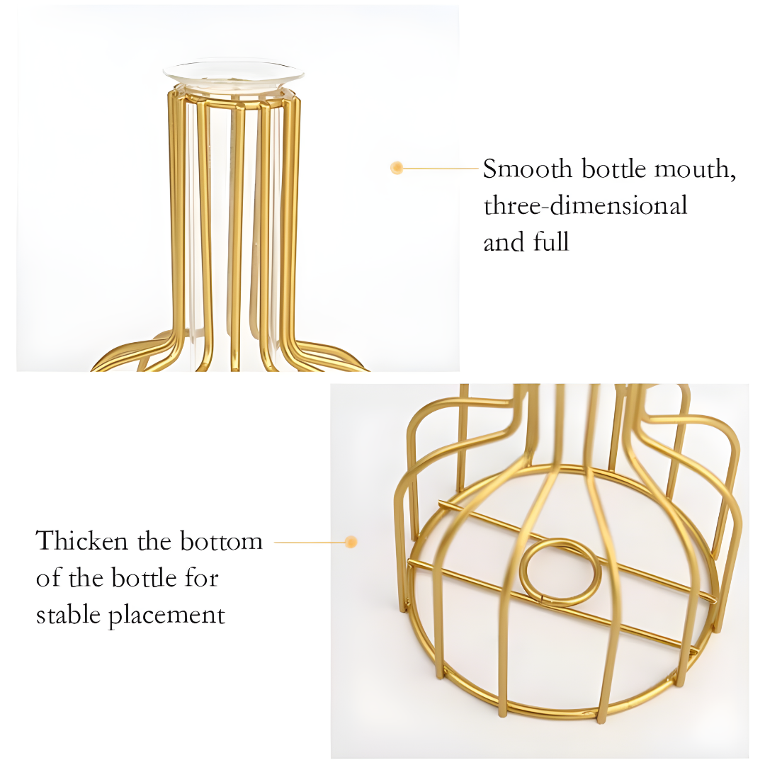 Nordic Golden Iron Vase with Glass Minimalist Hydroponic Flower Vase for Home & Office Decor