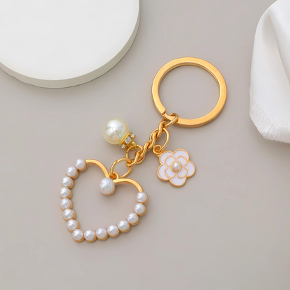 Elegant Flower Heart Bracelet Keychain Faux Pearl Chain Handbag Pendant Gift