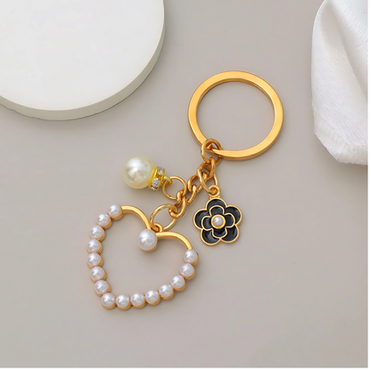 Elegant Flower Heart Bracelet Keychain Faux Pearl Chain Handbag Pendant Gift