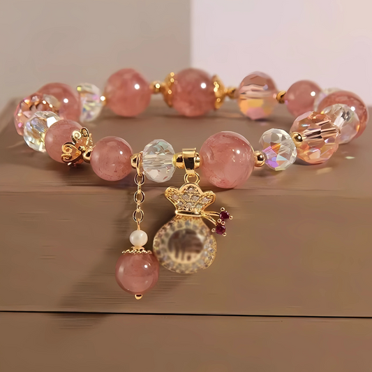 Crystal FU Money Bag Pendant Lucky Charm Beaded Bracelet for Women