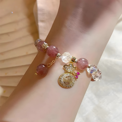 Crystal FU Money Bag Pendant Lucky Charm Beaded Bracelet for Women