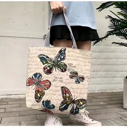 Charming Printed Canvas Tote Bag with Zipper Closure