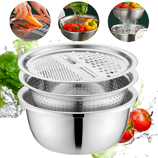 3-in-1 Stainless Steel Grater, Basin and Slicer