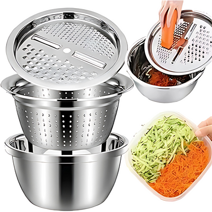 3-in-1 Stainless Steel Grater, Basin and Slicer