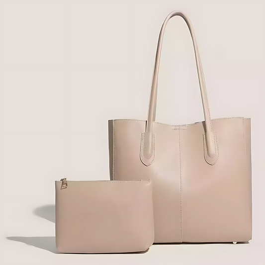 Korean Women’s Large Capacity Minimalist Leather Shoulder Tote Bag with Free Pouch
