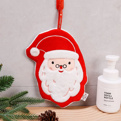Cute Christmas Coral Velvet Hand Towel Quick Dry Kitchen & Bathroom Towel