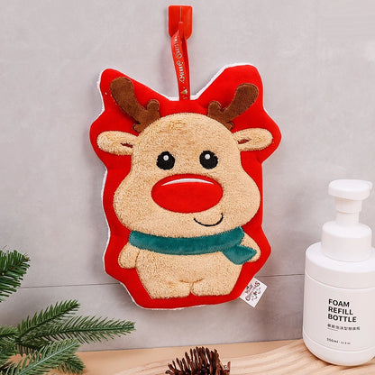 Cute Christmas Coral Velvet Hand Towel Quick Dry Kitchen & Bathroom Towel